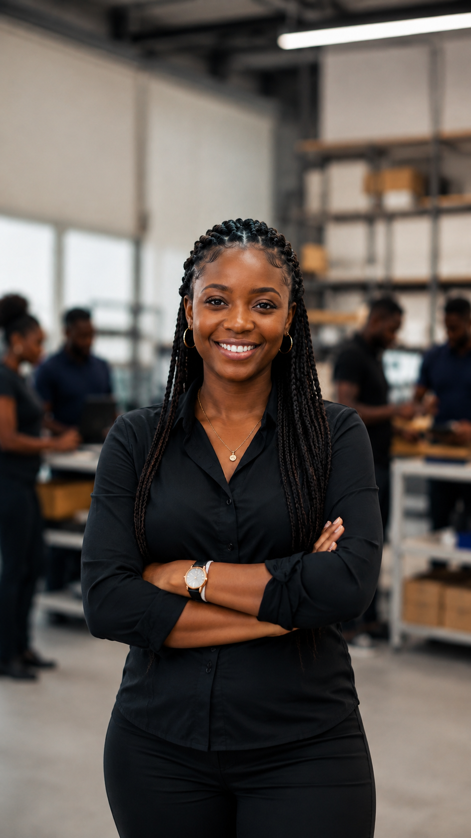 African professional working at a laptop